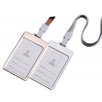 Vertical Aluminum Alloy ID Card Badge Holder with 1cm Lanyard