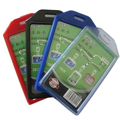 Vertical Soft Silicone Working ID Card Name Badge Card Holder Cover for Offices,Shopping Malls,Exhibitions (T-014V)