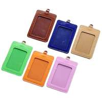 Vertical Faux Leather PU ID Badge Card Holder with 2 Pockets,Ddouble Sides Business Card Holder